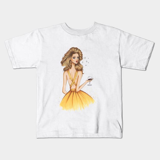 Party Girl Kids T-Shirt by Ji Illustrator